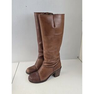Vintage Brown Leather Over Knee High Heels Tall Riding BOOTS Womens 8.5 B